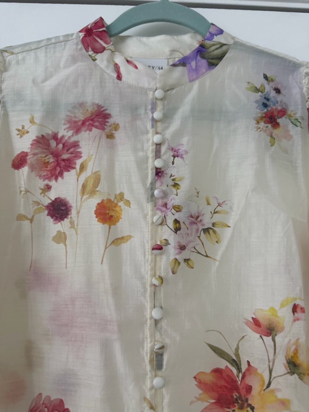 Bailey 44 Sheer Floral Button-Front Blouse in Ivory with Pink & Yellow Flowers - Picture 4 of 7